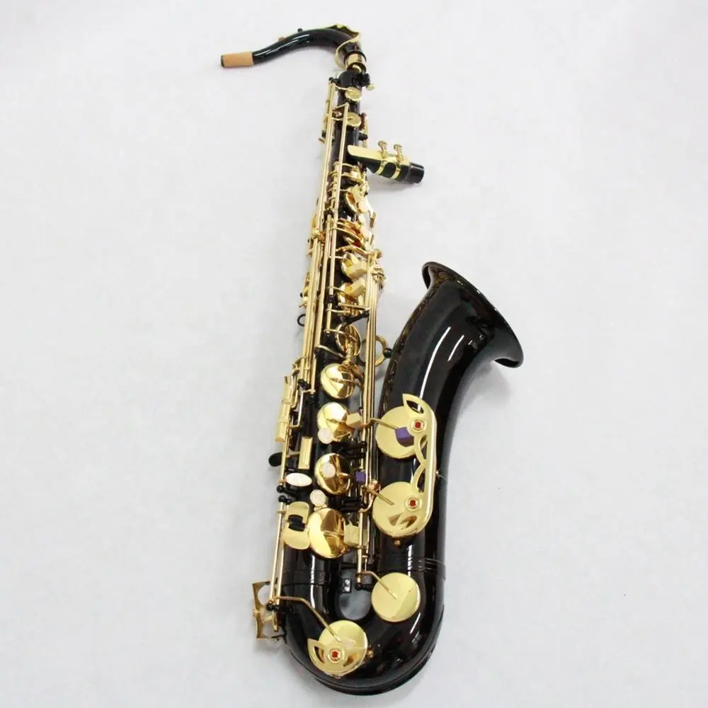 Vente en gros de Saxophone professionnel de bonne qualité pour étudiant débutant, corps noir, clé en or, laiton coloré, ton Bb, Saxophone