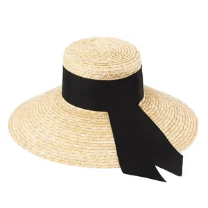 Sombrero de paja con banda ancha, sombrero de paja de trigo Natural, decoración