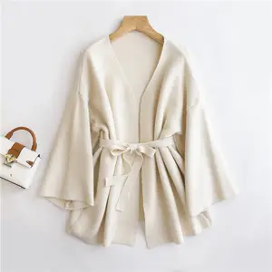 P18B173TR wool cashmere knitted lady cardigan sweater coat with belt