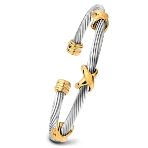 Pulseira de aço inoxidável, bracelete de design simples feminino com manga aberta