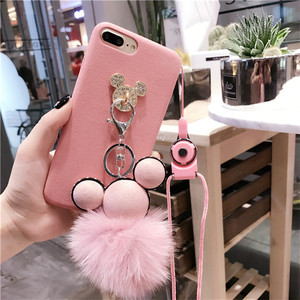 De diamantes de lujo de peluche de ratón de dibujos animados conejo Bola de piel de Tpu caso suave con cordón para Iphone7/7plus/6/6/6plus - Product Image 3