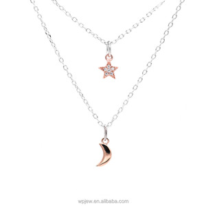 925 סטרלינג כסף רודיום עלה זהב מצופה כוכב וחצי סיילור מון קריסטל תליון כפול שרשרת נשים תכשיטים - Product Image 4