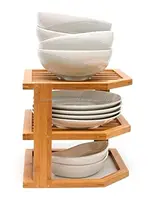 Bamboo 3-Tier Corner Shelf, haushalt küche artikel geschirr stehen mit tropf bord