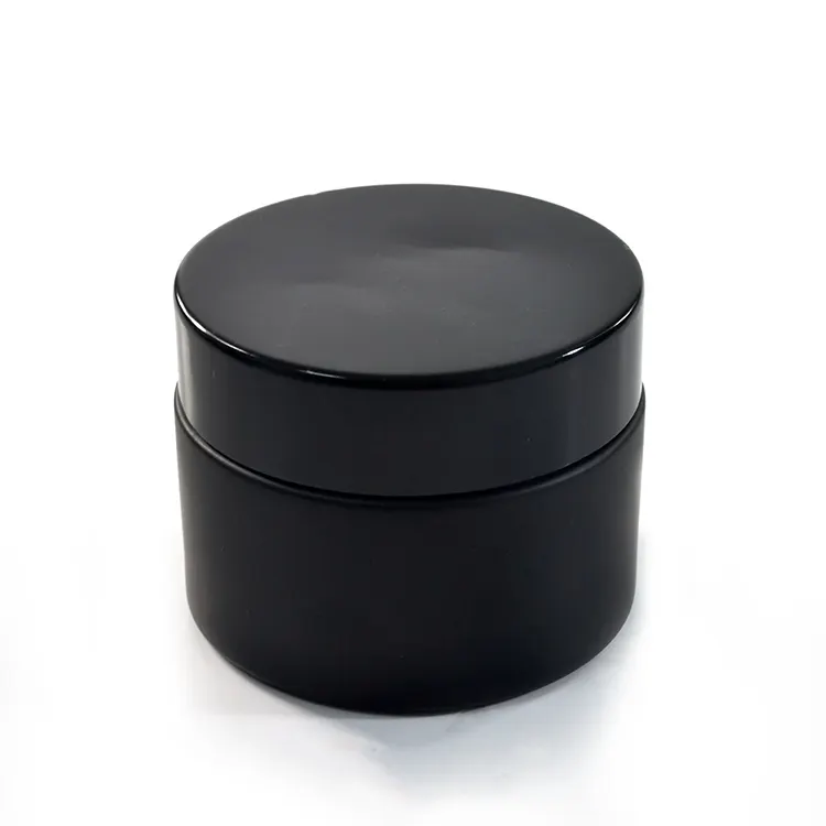 Envase para cosméticos, tarro de crema de vidrio ámbar negro mate esmerilado, con tapa de metal negro, 15g, 30g, 50g