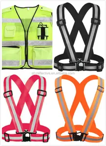 Fluorescent Black Reflective Belts Custom High Vis 4cm Width Adjustable Sport Running Light Vest Belt For Night Jogging Safety