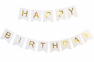 Striscione di Auguri di Buon <span class=keywords><strong>Compleanno</strong></span> Bianco e Oro, Decorazioni per Feste, Bandierine di Carta Uniche per <span class=keywords><strong>Compleanno</strong></span> - Product Image 5