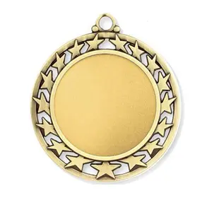 Özel kesim döküm süblimasyon boşlukları madalya yıldız çinko alaşım ekle boş spor madalya ile şerit