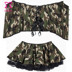 CORZZET Camouflage US Army <span class=keywords><strong>Militaire</strong></span> Cosplay Halloween Costume Adulte Femmes <span class=keywords><strong>Sexy</strong></span> Uniforme Déguisements Tenues Crset Robes - Product Image 6