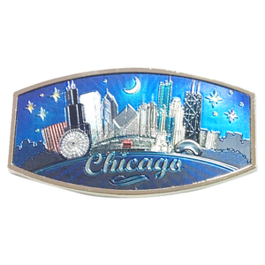 Aimants de réfrigérateur en métal de nuit de Chicago personnalisés Souvenir d'horizon des villes américaines pour l'obtention du diplôme Version nocturne - Product Image 1