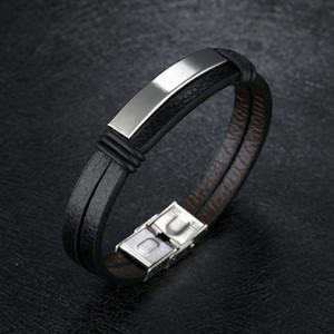 <span class=keywords><strong>Bracelet</strong></span> 30mm en <span class=keywords><strong>cuir</strong></span> et acier inoxydable pour <span class=keywords><strong>homme</strong></span>, <span class=keywords><strong>gravé</strong></span> noir - Product Image 4