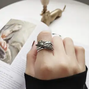 Anillos de plata de ley antigua para hombre y mujer, joyería de hip hop