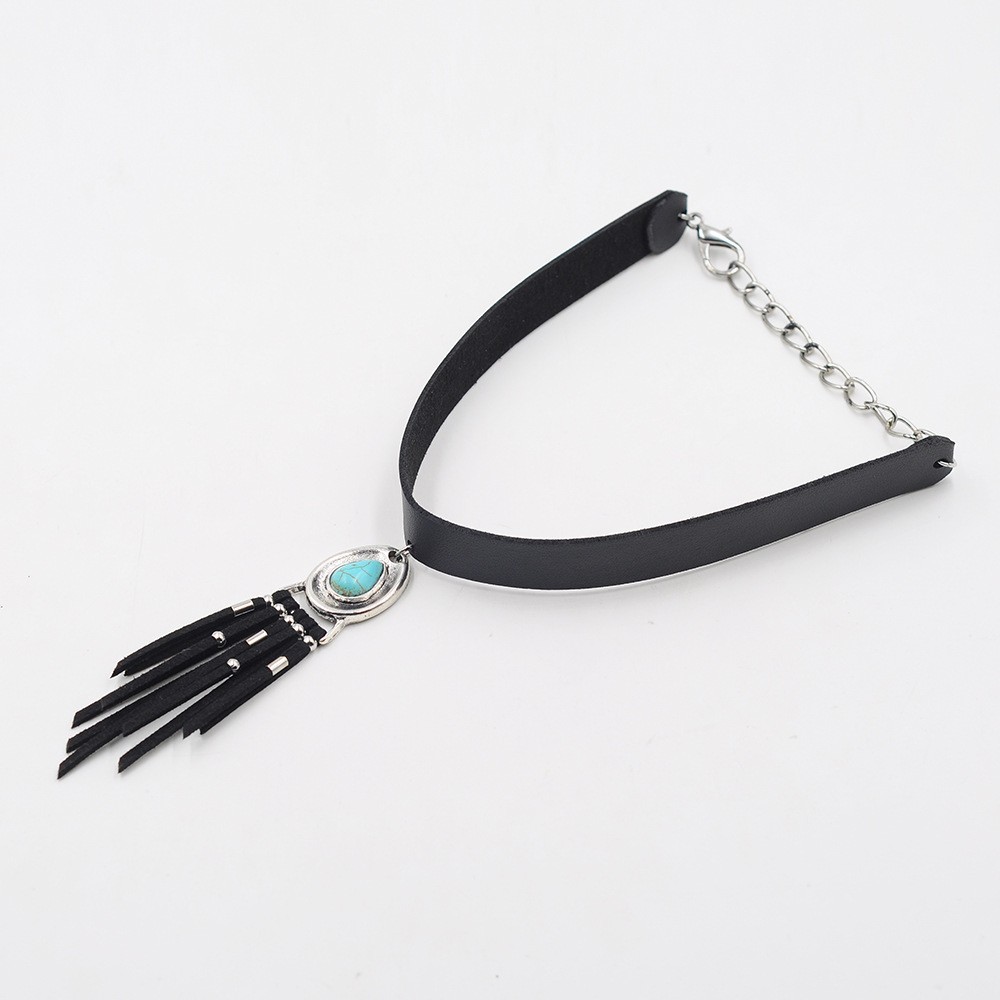 Mode Nouveau Style Collier En Cuir, Turquoise Sautoirs Collier