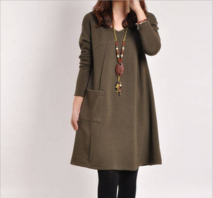 Ultimi all'ingrosso di disegno Più Il Formato Delle Donne <span class=keywords><strong>A</strong></span> Maniche Lunghe Tasca <span class=keywords><strong>Tunica</strong></span> Top Allentato Casuale Del Cotone del Vestito Gravidanza - Product Image 5