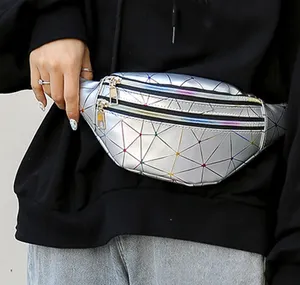 Поясная Сумка для женщин, забавные женские сумочки розового и серебристого цвета с геометрическим рисунком, нагрудная Женская поясная сумочка для телефона