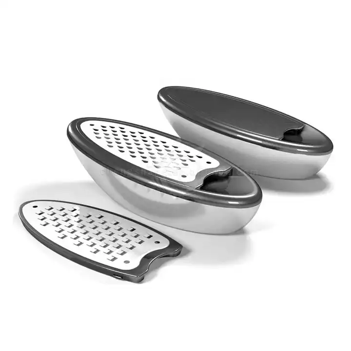 Cheese Grater with Container and Lid, Stainless Steel Box Grater with Storage Container, Grater with 2 Coarse and Fine Grater Plates, Kitchen Grater