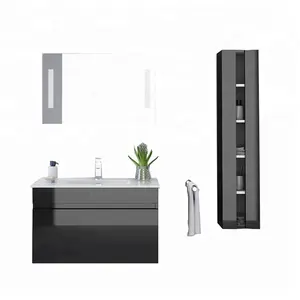 Ensemble de meubles de salle de bain en PVC avec évier simple, disponible en noir ou en blanc