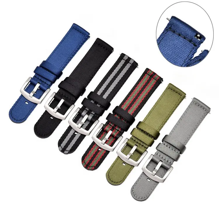 Multiple colors silver and black buckle quick release pins black nylon watch bands straps
