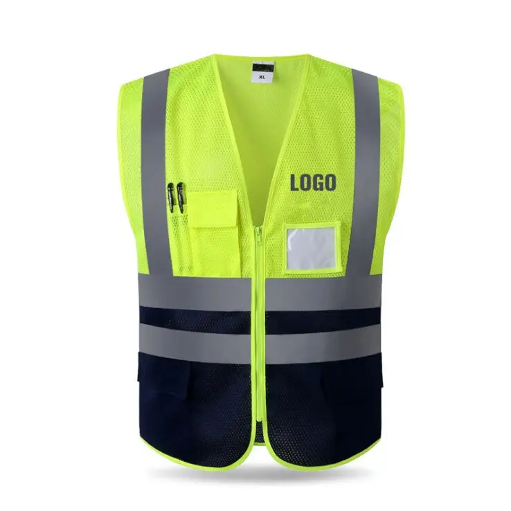 Chaleco de seguridad reflectante de malla transpirable de alta visibilidad, Logo personalizado, múltiples bolsillos, venta al por mayor