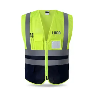 Gilet de sécurité réfléchissant en maille respirante, avec plusieurs poches, Logo personnalisé, vente en gros,