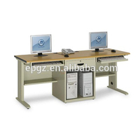 Mobilier informatique scolaire double bureau d'ordinateur à cadre métallique en bois avec plateau à clavier