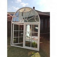 Ventanas de Aluminio de Lujo con Vidrio Templado Exterior Francés, Estilo Lowe Swing Grill, con Marco Arqueado