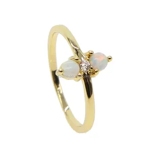 Beautiful Cute Simple Round stone Jewelry White Fire Opal Zircon Champagne Gold Plated Ring For Women Wholesale minimal