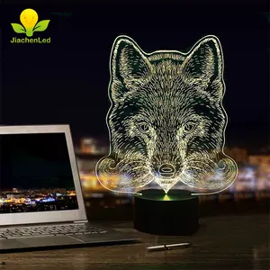 Groothandel Batterij Power Acryl Nachtlampje 3D Dier Lamp Usb Lamp Wolf Led Illusion Lichten