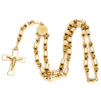 18K chapado en oro moda religiosa Cruz de acero inoxidable Cadena de cuentas collar rosario