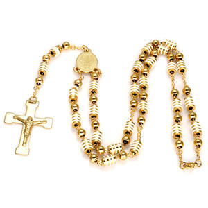 18K Gold Plating ReligiousファッションStainless Steel Cross Beaded Chain Rosary Necklace