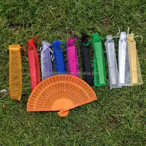 15 colors organza folding fan sleeve organza party favor pull string bag pouch