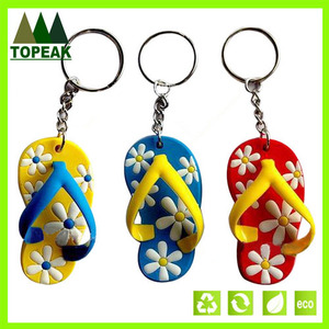 Personalizado 3d zapatillas de pvc llaveros/de goma de pvc flip flop clave anillos - Product Image 1
