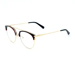 Yeni model moda tasarımcısı retro asetat metal gözlük camı optik gözlük gözlük çerçeve stokta hiçbir MOQ fabrika toptan
