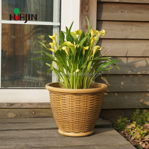 Extérieure Imiter Rotin <span class=keywords><strong>Fleur</strong></span> léger balcon en plastique ronde pot - Product Image 1