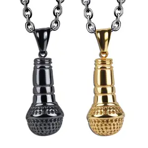 HipHop Silver,gold, rose gold Color Stainless Steel Ice Out Bling Music Stereoscopic Microphone Pendants Necklace For Men Jewel