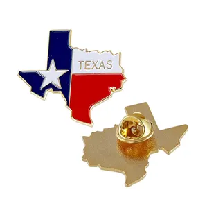 Customized Gloden Plated American State Shape of Texas and Texas Flag Lapel Pin