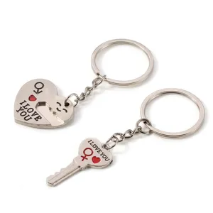 Customized Design 1 Pair Couple Heart Shape Letter Heart Key Ring Silver Color Lovers Love Custom 3D Keychains