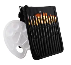 12 Cái Nylon Tóc Đầy Màu Sắc Nghệ Sĩ Sơn Brushes Set Với Túi Vải Và Bảng Màu