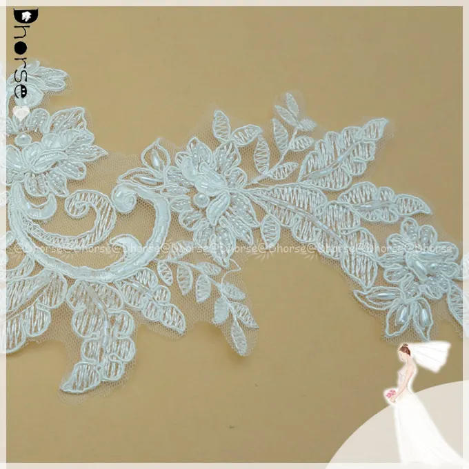 2016 Latest Wedding Gown Embroidery Lace Applique /Bridal Accessories Beaded Cording Lace Applique DHLF1725