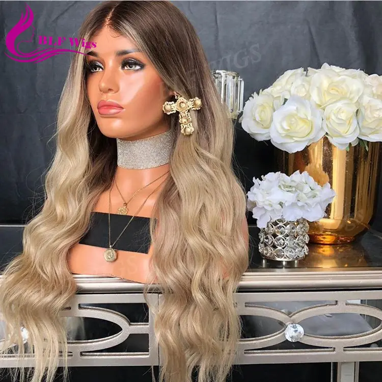 Blonde Ombre Lace Wigs Middle Part Glueless Lace Front Human Hair Wigs Bleached Knots