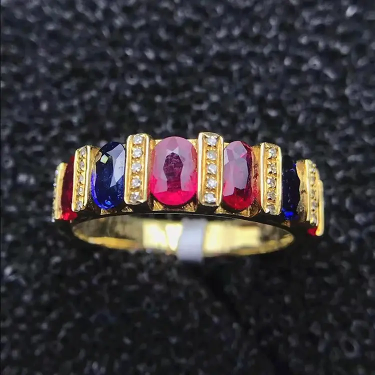 Perhiasan Gelang Batu Permata Mewah Arab Saudi 18K Emas Kuning Afrika Selatan Berlian Asli 1,7ct Cincin Safir Biru Ruby Merah Alami