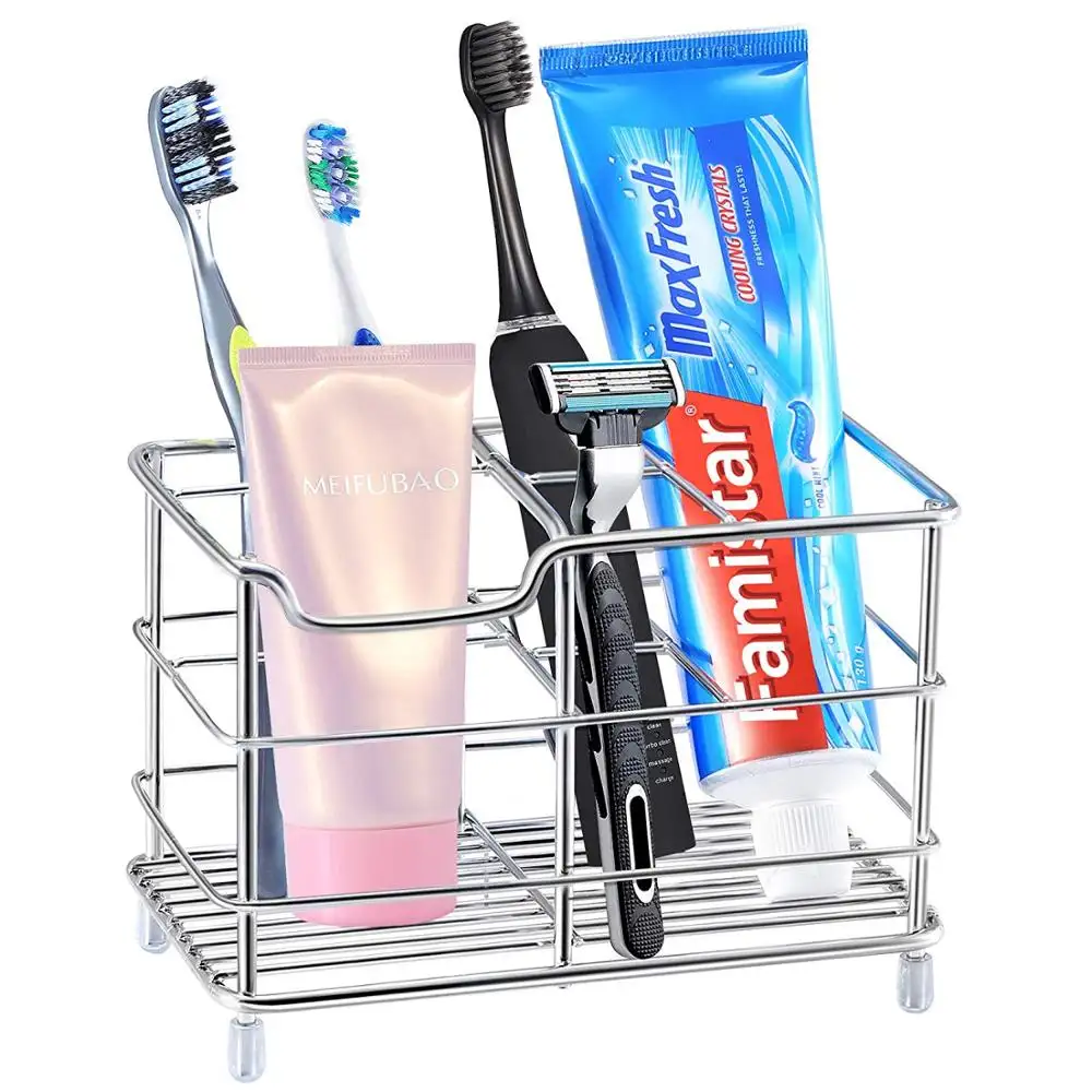 Suporte elétrico para escova de dentes, suporte organizador de banheiro de aço inoxidável, multifuncional, 6 espaços