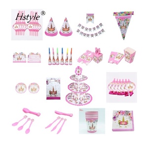 Hstyle fête d'anniversaire décoration <span class=keywords><strong>licorne</strong></span> fête papier assiette tasse serviette chapeau nappe enfants joyeux anniversaire fournitures vaisselle ensemble - Product Image 2