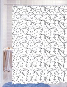 Ligne sinueuse conception polyester tissu lavable rideaux de douche, Rideau textile de haute qualité - Product Image 1