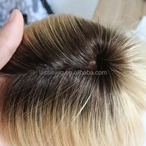 사용자 정의 프랑스어 레이스 주위에 PU 어두운 뿌리 금발 인간의 머리 toupee 여성