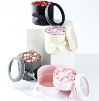 Caja de Regalo Personalizada con Ventana, para Rosas Frescas, Diseño de Cubo Abrazable, Caja Redonda para Flores, Doble Capa Giratoria, PVC, Papel de Embalaje