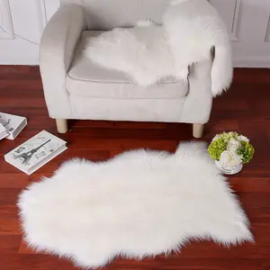 Tapis fin en peau de mouton artificielle, accessoire simple et pelucheux pour salon et chambre à coucher, Faux matelas lavable, 60 sur 90cm