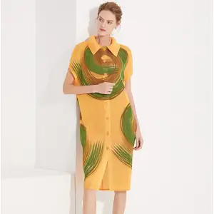 Nueva rodilla-longitud <span class=keywords><strong>de</strong></span> las <span class=keywords><strong>mujeres</strong></span> impresas plisadas estilo Africano <span class=keywords><strong>de</strong></span> las <span class=keywords><strong>mujeres</strong></span> Casual Breasted Cardigan abrigo vestido <span class=keywords><strong>de</strong></span> longitud media - Product Image 1