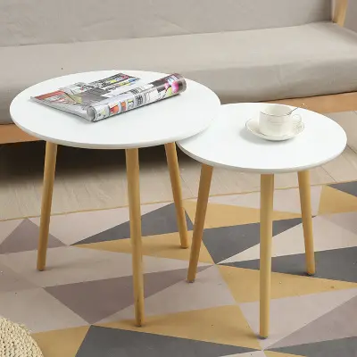 ネスティング木現代コーヒー端テーブル装飾リビングルームの家具 (ホワイト、 2 のセット)
