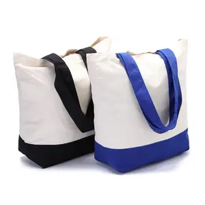 حقيبة مخصصة للتسوق مصنوعة من القطن العضوي الطبيعي فارغة مخصصة حقيبة حمل من القماش مزودة بعلامة تجارية مطبوعة