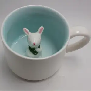 3D милая мультяшная миниатюрная фигурка животного кролик керамическая кофейная кружка-Кролик внутри